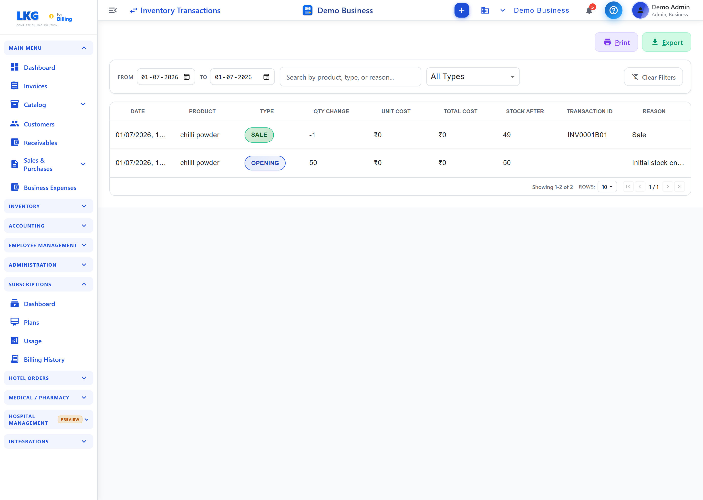 Inventory Transactions